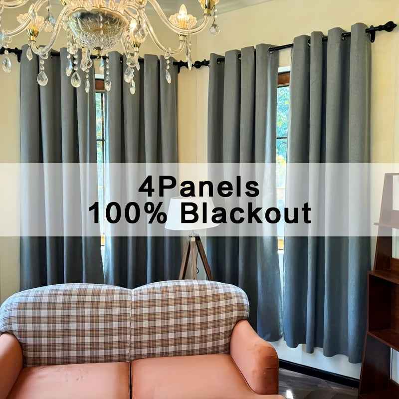 4pcs 100% Blackout Curtain Set with Grommet Top, Sun Protection, Privacy, Insulation, and Noise Reduction – Suitable for Bedrooms, Living Rooms, Dining Areas, and Various Home Decorations