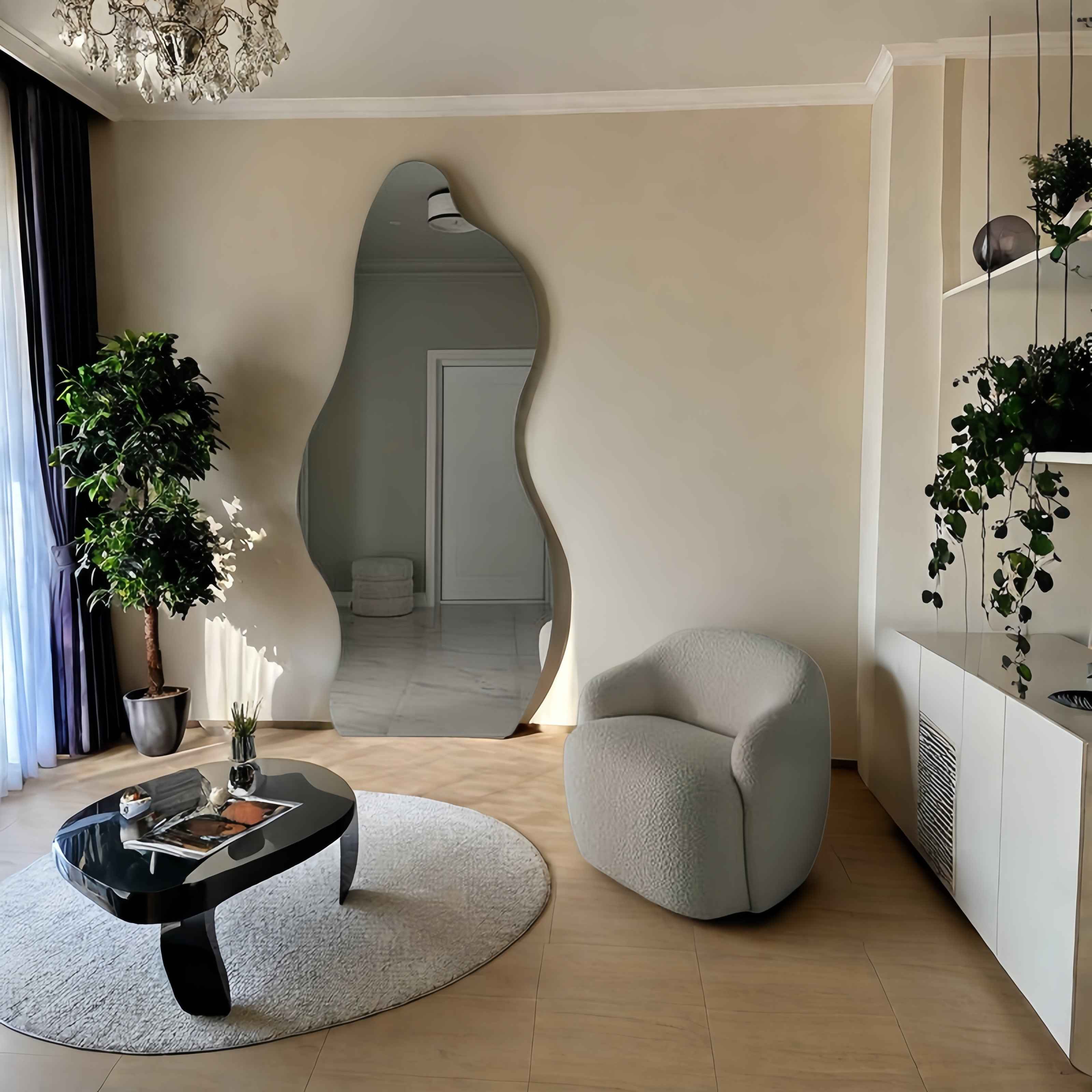 Modern Minimalist Large Wall Mirror - Strong Self-Adhesive Bathroom Mirror, No Frame Needed, Easy Installation, Vertical Rectangle Design Suitable for Living Room, Bedroom, Wedding Decor - Lightweight and Sturdy Structure - M