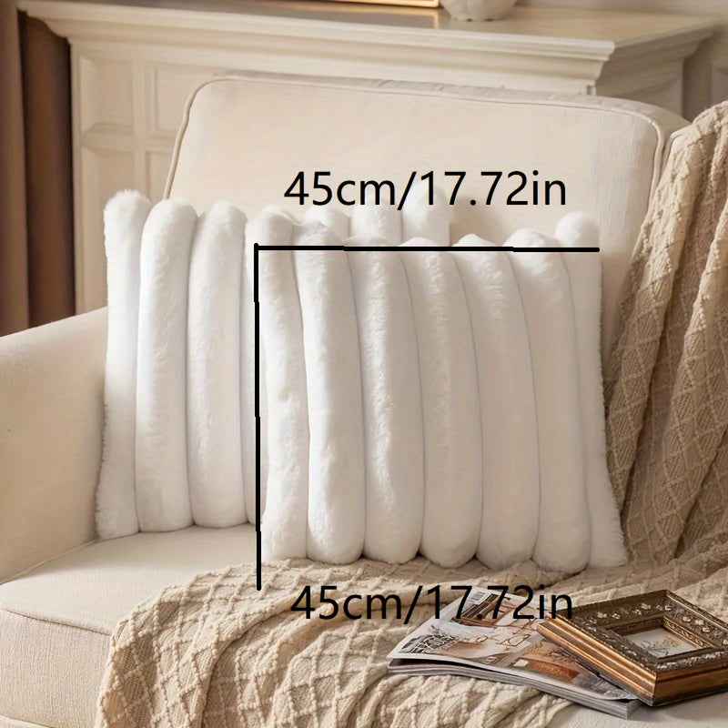 Contemporary White Striped Anime-Themed Plush Pillow - Soft Faux Rabbit Fur, 7-Density Multi-Use Decorative Cushion for Bedroom, Living Room & Sofa, Hand Wash Only, Bedroom Comfort, Modern Home Decor, Animeinspired Design, Zi