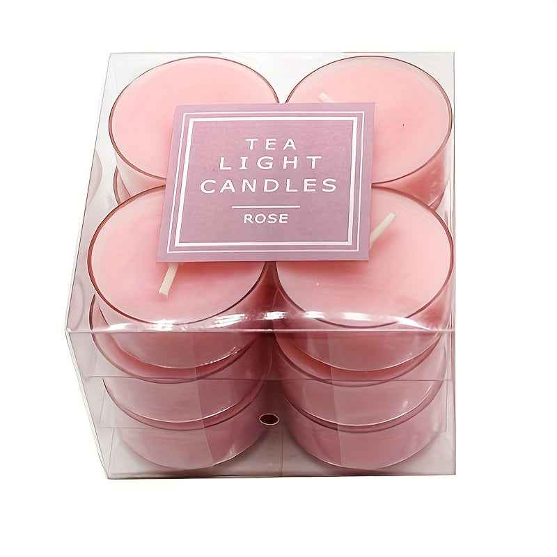 12-Pack Soy Wax Tea Light Candles, Lavender & Rose Scented, Glitter Embellished, Round Single-Wick, Resin Container, for Indoor Use - Perfect for Christmas, Thanksgiving, Valentine's, Birthdays & More