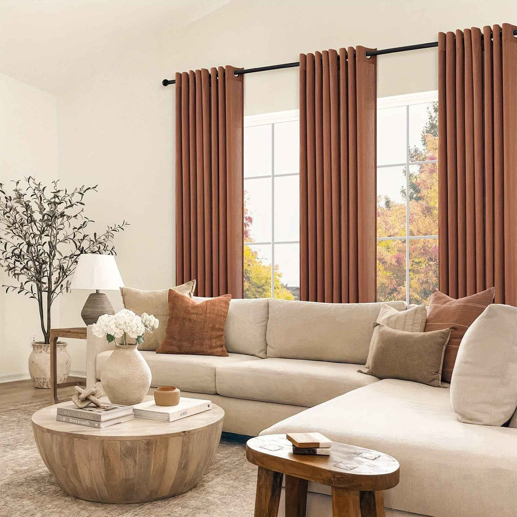 2pcs Boho Farmhouse Semi-Sheer Curtains - 20% Linen & 80% Polyester Blend, Light Filtering, Grommet Top, Machine Washable, Rustic Pastoral Style for Living Room & Bedroom, Bedroom Curtains | Rustic Curtains | Grommet Top Curt