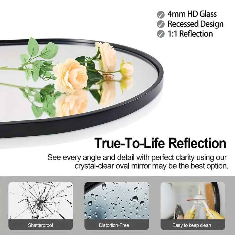 1pc 60x40cm Wall-Mounted Oval Bathroom Vanity Mirror with Brushed Aluminum Frame - Modern Space-Saving Design, Golden/Black, No Electricity Needed for Bathroom, Bedroom, or Dressing Room, Bathroom Mirrors for Wall, Bedroom Ac