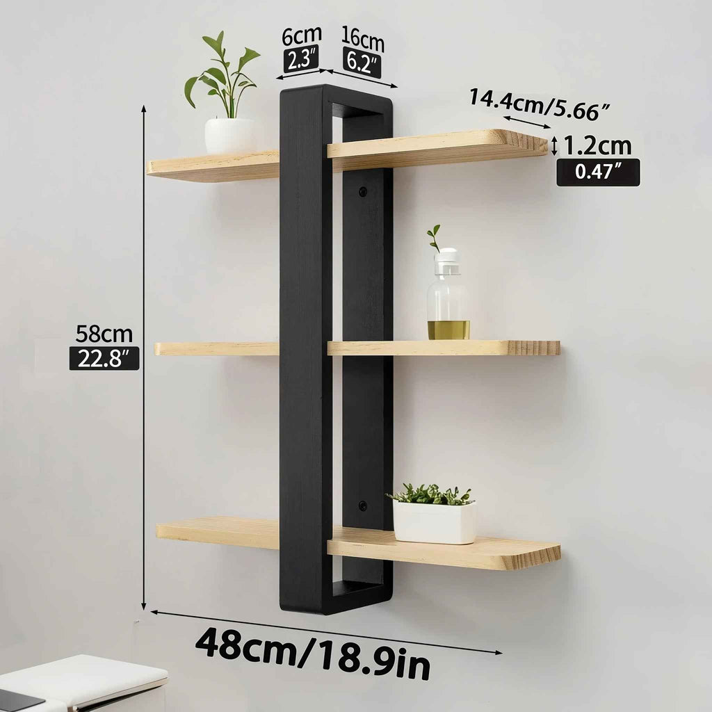 3 Tier Floating Shelves for Wall Mounted Shelving Unit  Pine Wood 3 Tier Large Shelf for Bedroom Living Room Office Bathroom Home Decoration Storage Plant Photo Display, Christmas Decorations for Home