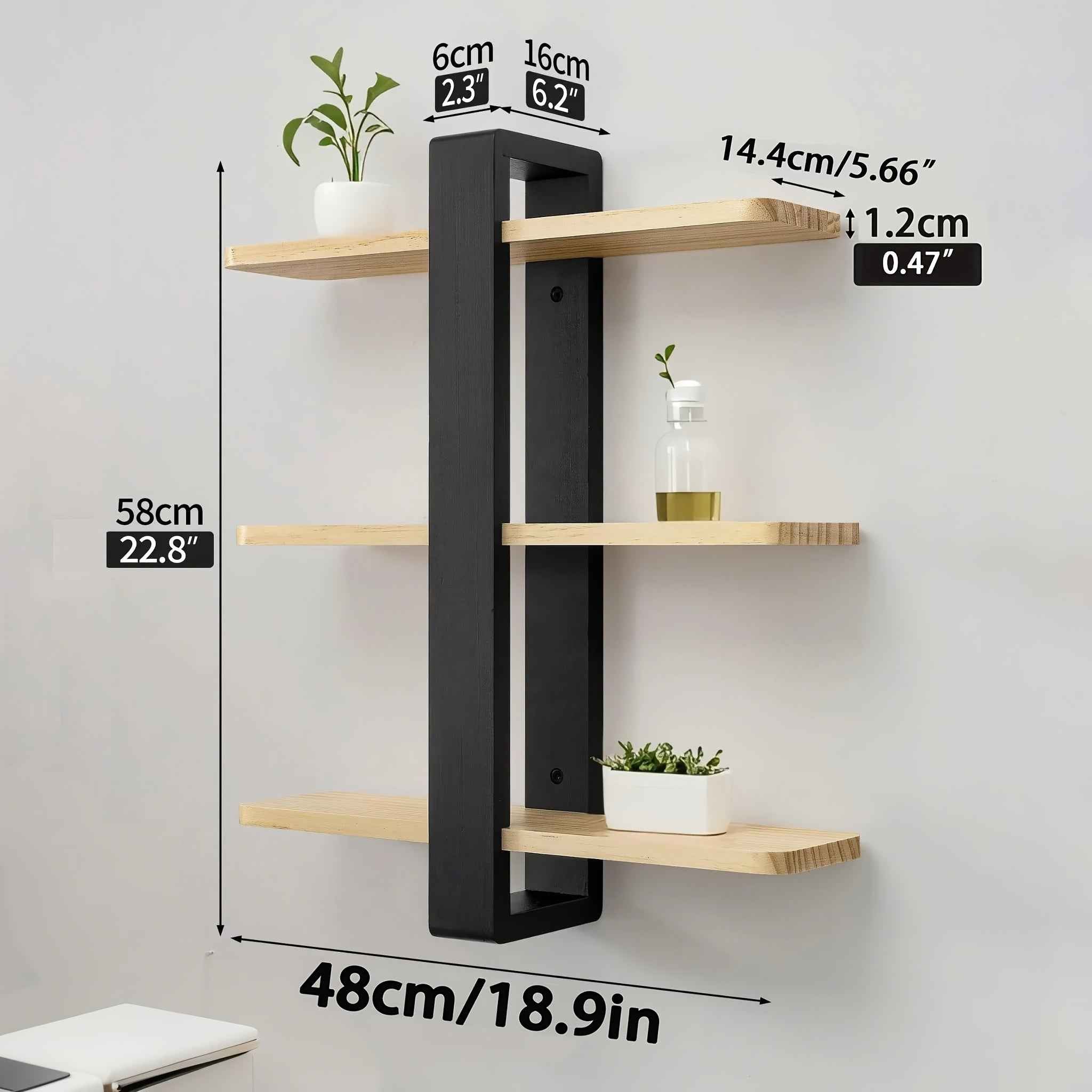 3 Tier Floating Shelves for Wall Mounted Shelving Unit  Pine Wood 3 Tier Large Shelf for Bedroom Living Room Office Bathroom Home Decoration Storage Plant Photo Display, Christmas Decorations for Home