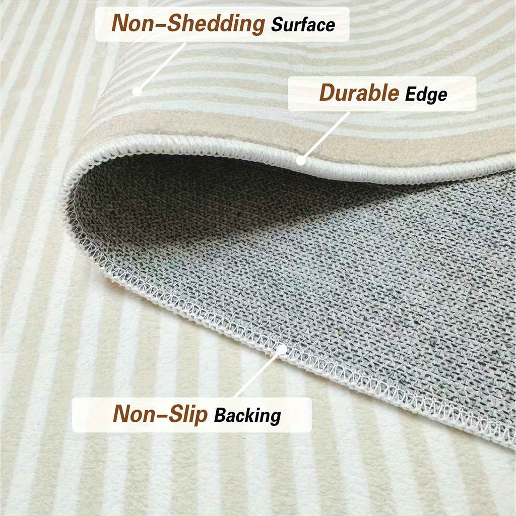 Modern Minimalist Line Art Area Mat, Machine Washable Faux Imitation Cashmere Mat, Non-Slip Polyester Textile Mat for Living Room, Bedroom, Dining - Indoor Use, Bedroom Floor Mat | Contemporary Style | Nonslip Backing, Rugs f