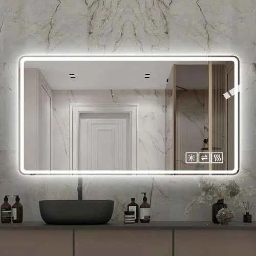 US STOCK 48x32 Inch LED Lighted Bathroom Mirror - Anti-Fog, Wall Mounted, 3 Colors & 5 Level Dimming