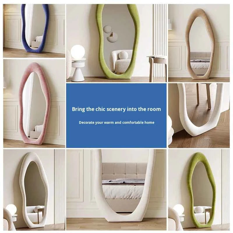 Trendy Cream-Colored Cloud-Shaped Full-Length Dressing Mirror Irregular-Shaped Framed Glass for Home Bedroom Decor for Clothing