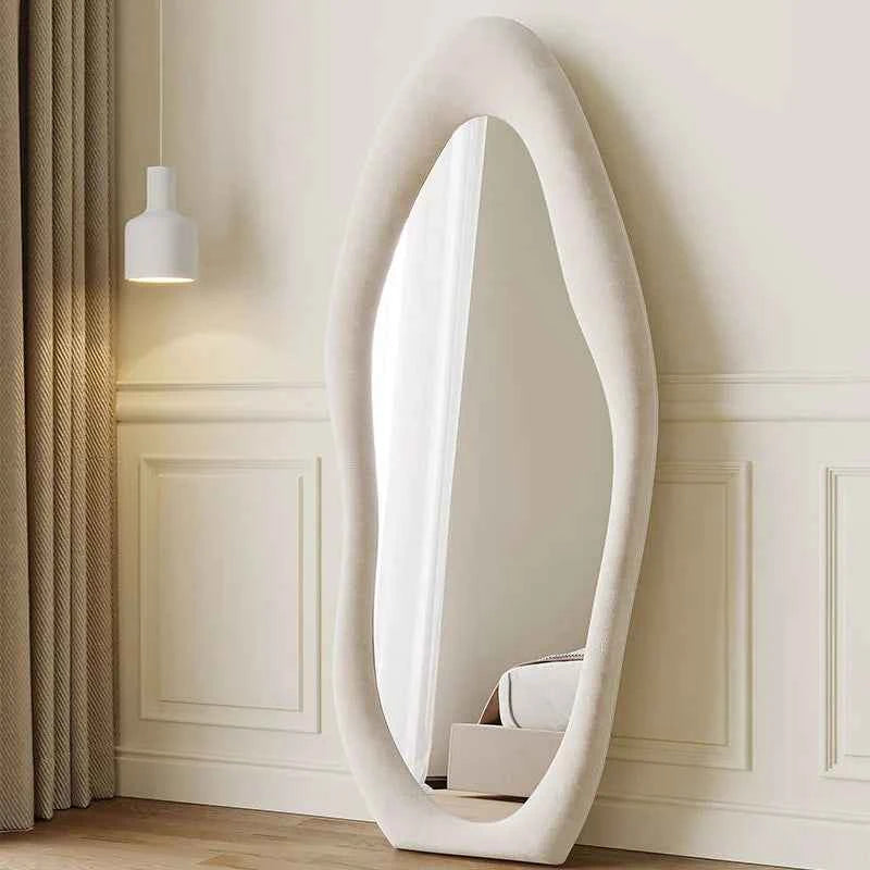 Trendy Cream-Colored Cloud-Shaped Full-Length Dressing Mirror Irregular-Shaped Framed Glass for Home Bedroom Decor for Clothing