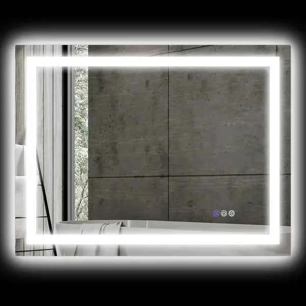 Dimmable Glass Bathroom Mirror with Lights Modern Design 35" X 28" Backlit/Front Lit LED Anti-Fog Memory Infinite Color Temp