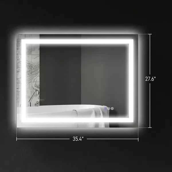 Dimmable Glass Bathroom Mirror with Lights Modern Design 35" X 28" Backlit/Front Lit LED Anti-Fog Memory Infinite Color Temp