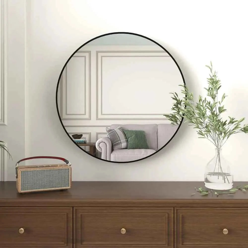 36 Inch Art Deco Large Luxury Gold MDF Framed Round Bathroom Mirror for Wall Decor