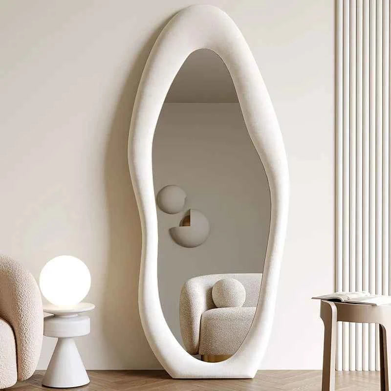 Trendy Cream-Colored Cloud-Shaped Full-Length Dressing Mirror Irregular-Shaped Framed Glass for Home Bedroom Decor for Clothing