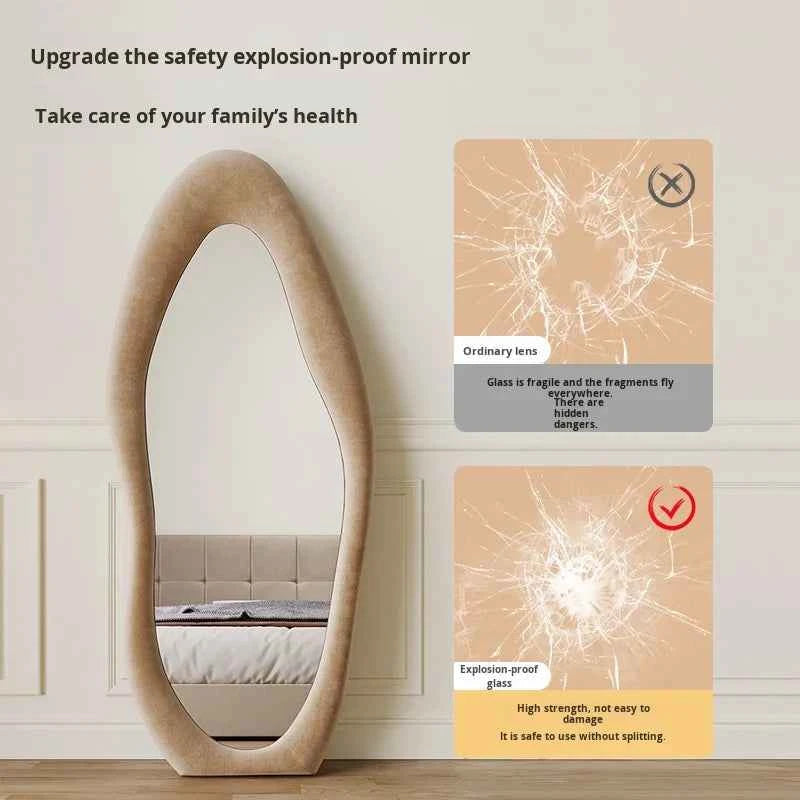 Trendy Cream-Colored Cloud-Shaped Full-Length Dressing Mirror Irregular-Shaped Framed Glass for Home Bedroom Decor for Clothing