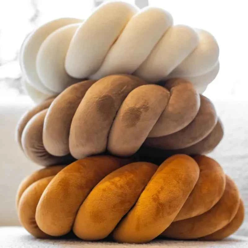 Cream Coffee Knot Pillow Ball Large Decorative Throw Pillows Velvet Round Knotted Pillow for Home Bed Room Couch Decor Office