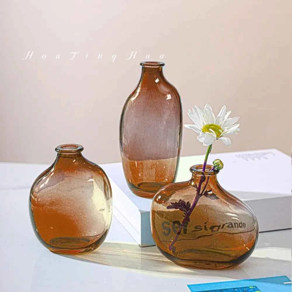 Fashion Retro Flower Vase Glass Mini Irregular Flower Arranger Gradient Color Home Decoration Accessories