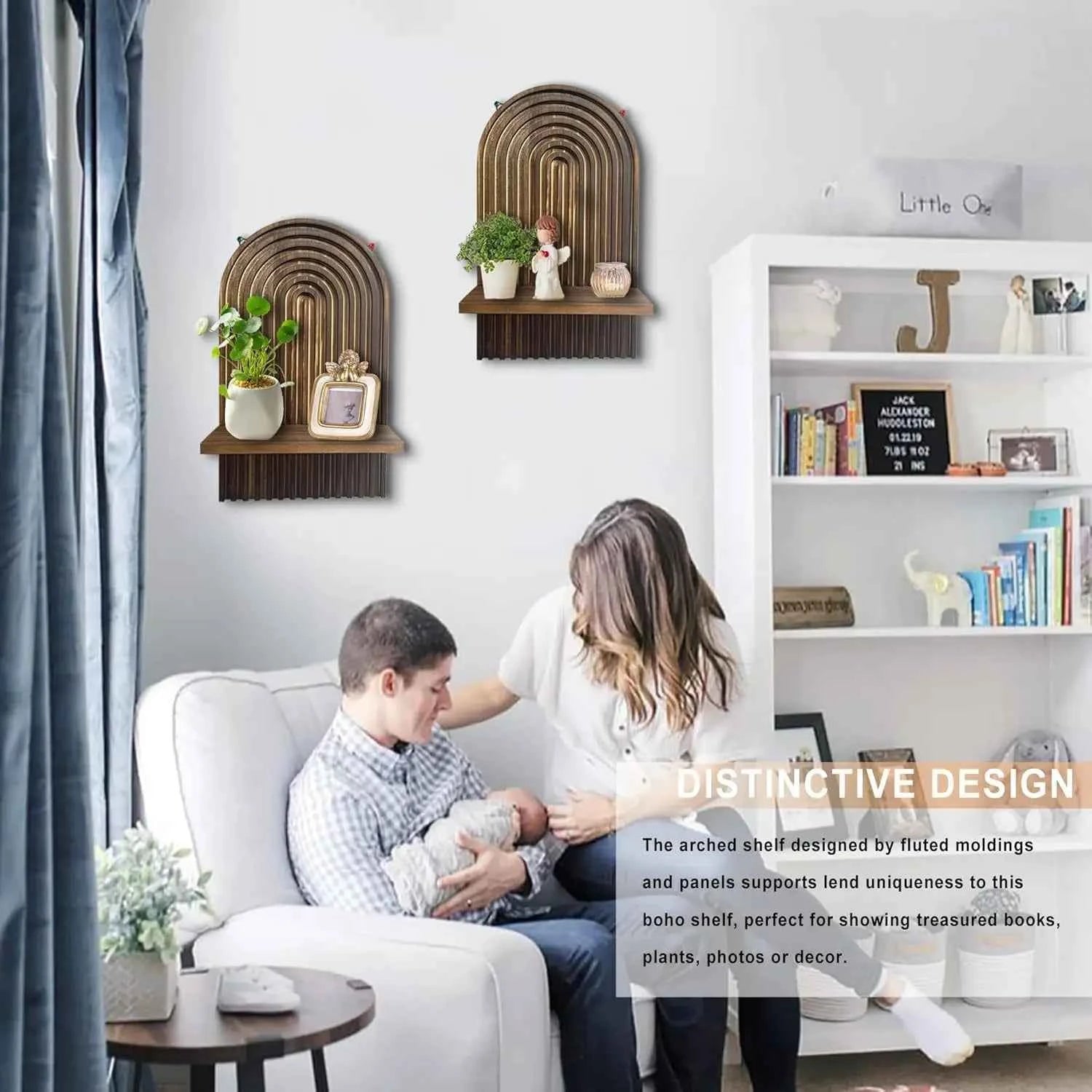 Boho Wooden Arch Wall Shelves Rustic Plants Decorative Shelf Storage Rack for Organizing & Displaying Artistic Home Decor Gifts