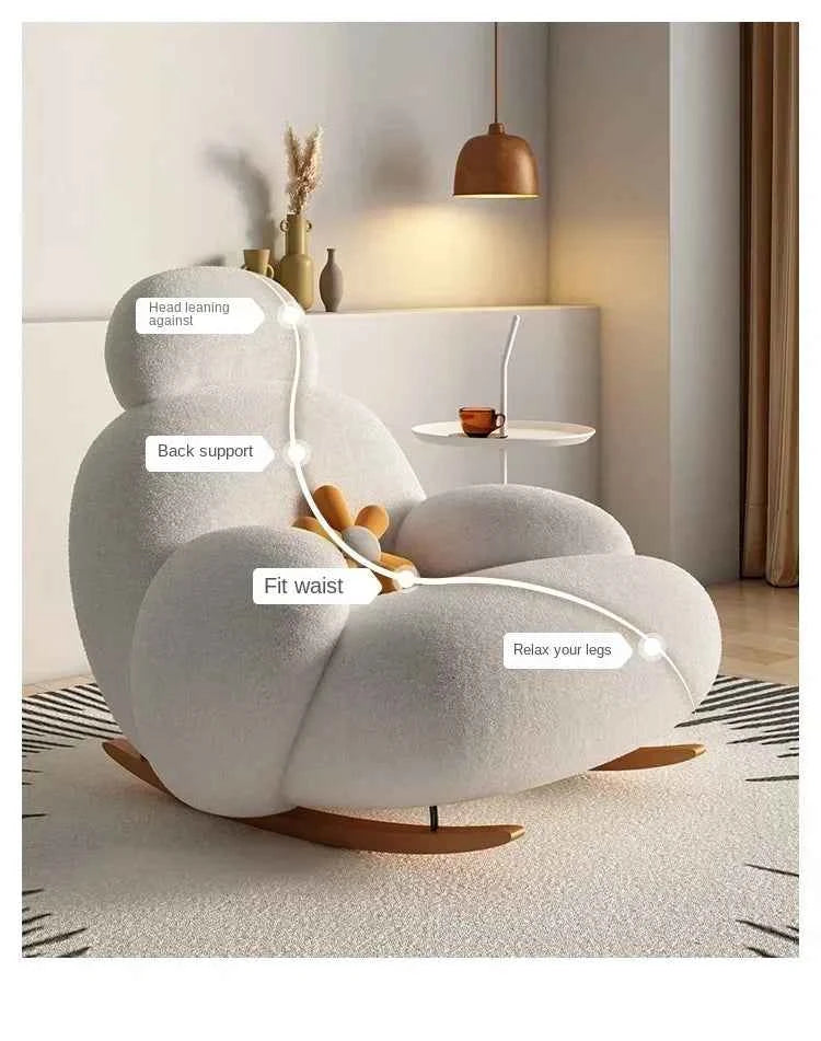 Big White Rocking Chair - Stylish Single Lazy Sofa for Living Room, Balcony, and Bedroom