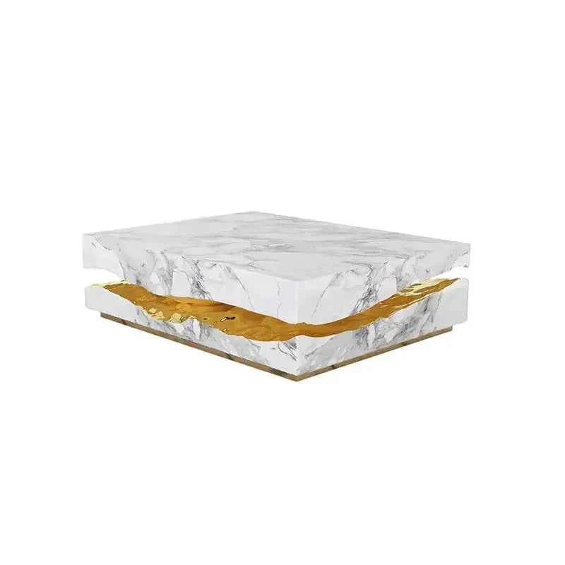 Italian Luxury Freeform Coffee Table w/ Metal Base -Designer Marble Top & Waterproof Surface for Villa Mansion Living Room Decor