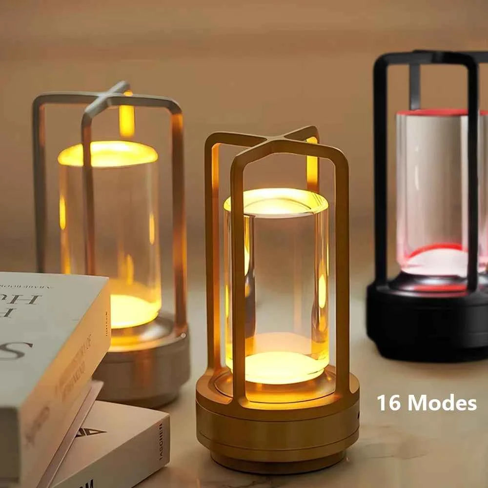 16 Modes Table Lamp LED Rechargeable Dimmable Mood Light Crystal Candle Room Decoration Portable Night Lights For Home Bar Gift