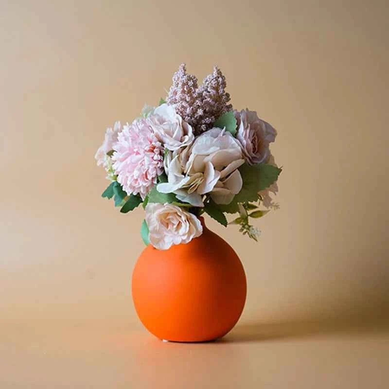 Nordic Ceramic Vase  Solid Color Simple Art Flower Pot Decoration With Small Bottleneck  For Table Shelf Dining Room