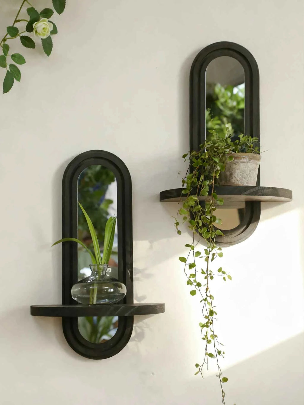 Black Arched Wall Shelves Modern Geometric Design Wall Mirror Home Decorative Wall-Mounted Mirror for Living Room & Bedroom Gift