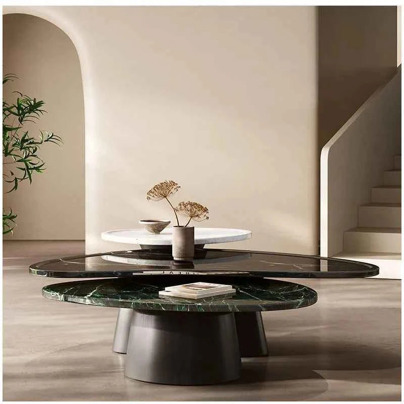"Luxury Natural Stone Coffee Table - Italian Designer Marble Tea Table, Artistic Freeform Shape for Modern Living Room"