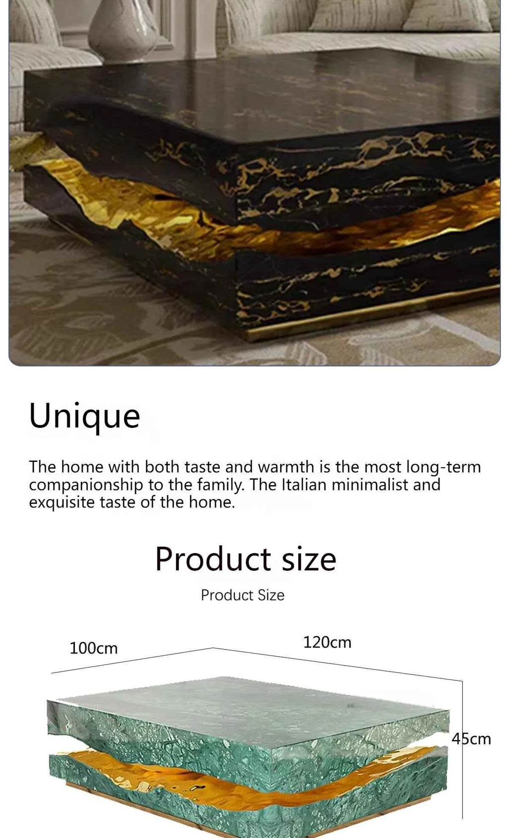 Italian Luxury Freeform Coffee Table w/ Metal Base -Designer Marble Top & Waterproof Surface for Villa Mansion Living Room Decor