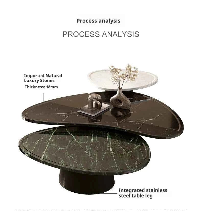 "Luxury Natural Stone Coffee Table - Italian Designer Marble Tea Table, Artistic Freeform Shape for Modern Living Room"
