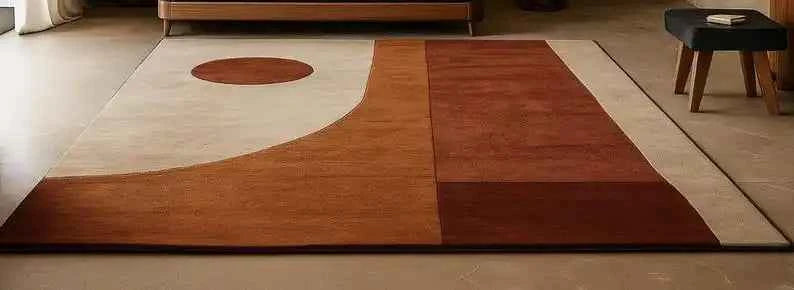 Mid-Century Modern Area Rug in Beige and Rust - Abstract Geometric Carpet for Bedroom and Living Room Home Decor