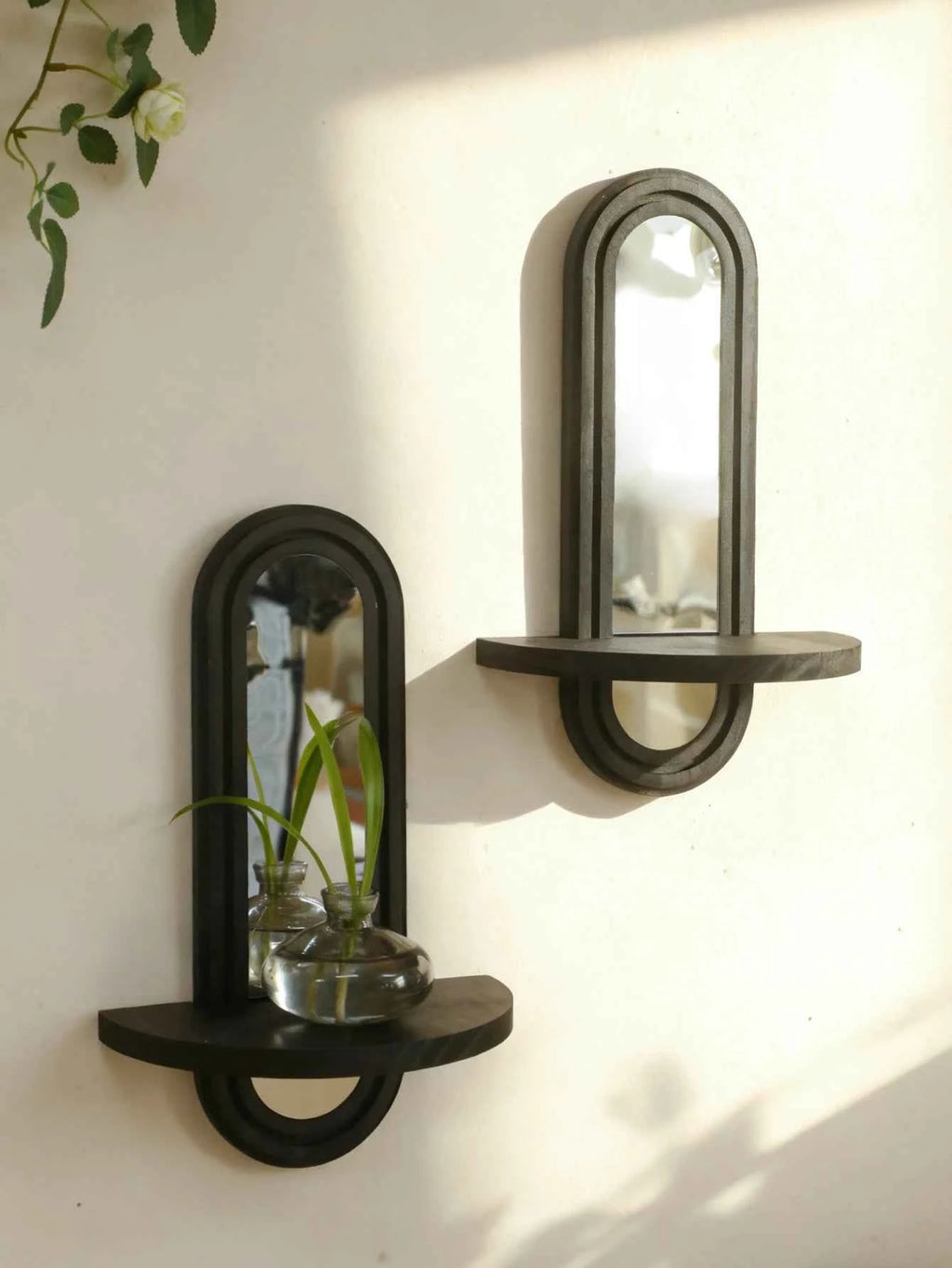 Black Arched Wall Shelves Modern Geometric Design Wall Mirror Home Decorative Wall-Mounted Mirror for Living Room & Bedroom Gift