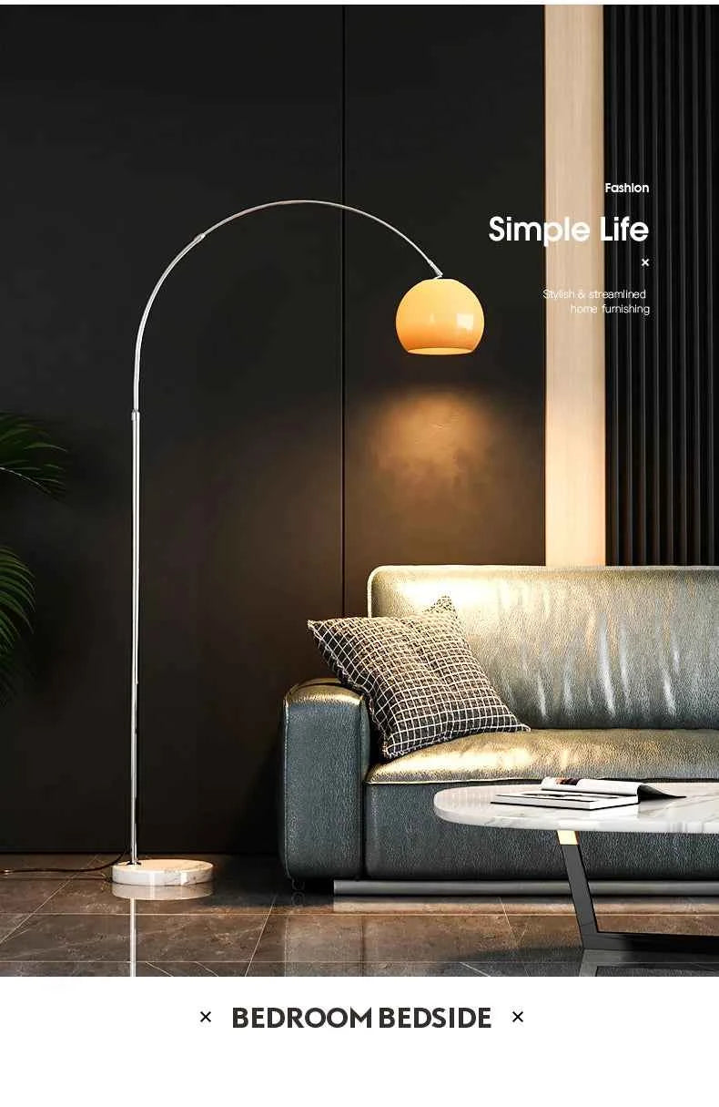 Nordic Living Room Atmosphere Floor Lamp Fishing Lamp Sofa Side Marble Standing Lamp Light Luxury LED Light Bedroom Bedside Lamp