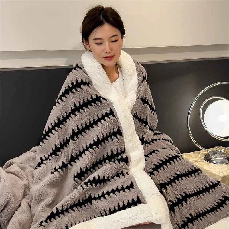 Blanket Quilt New Thickened Cloud-feel Fleece Double-layer  Plush Winter Wool Knee Nap Four Seasons Blankets for Sofas Sleeping