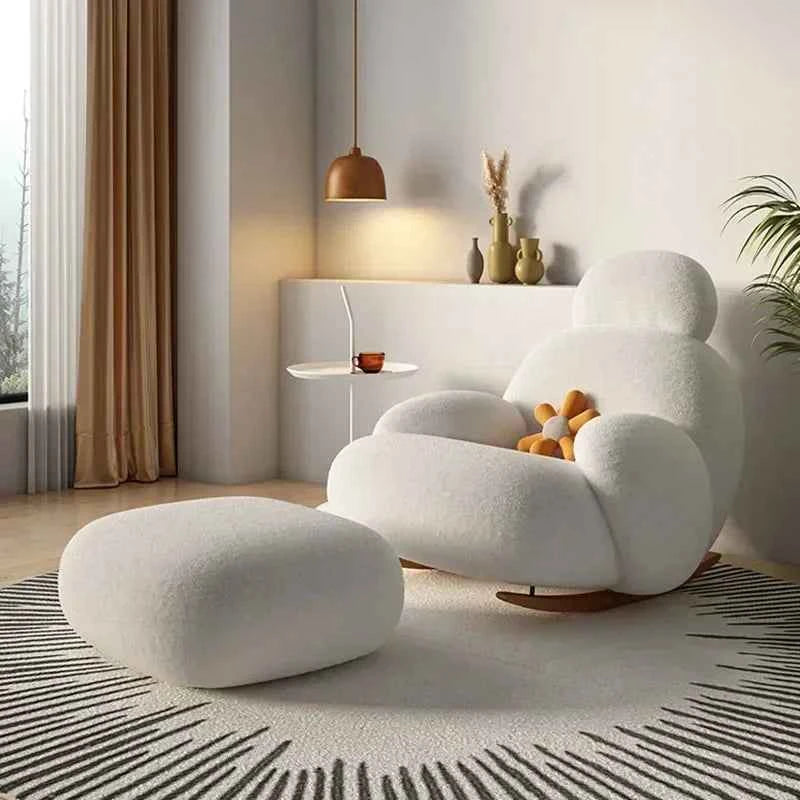 Big White Rocking Chair - Stylish Single Lazy Sofa for Living Room, Balcony, and Bedroom