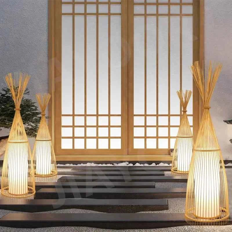 Art Chinese Floor Lamp Retro Bamboo Weaving Living Room Tea Room Japanese Bedroom Classic Creative Ornament Lighting Fixtures