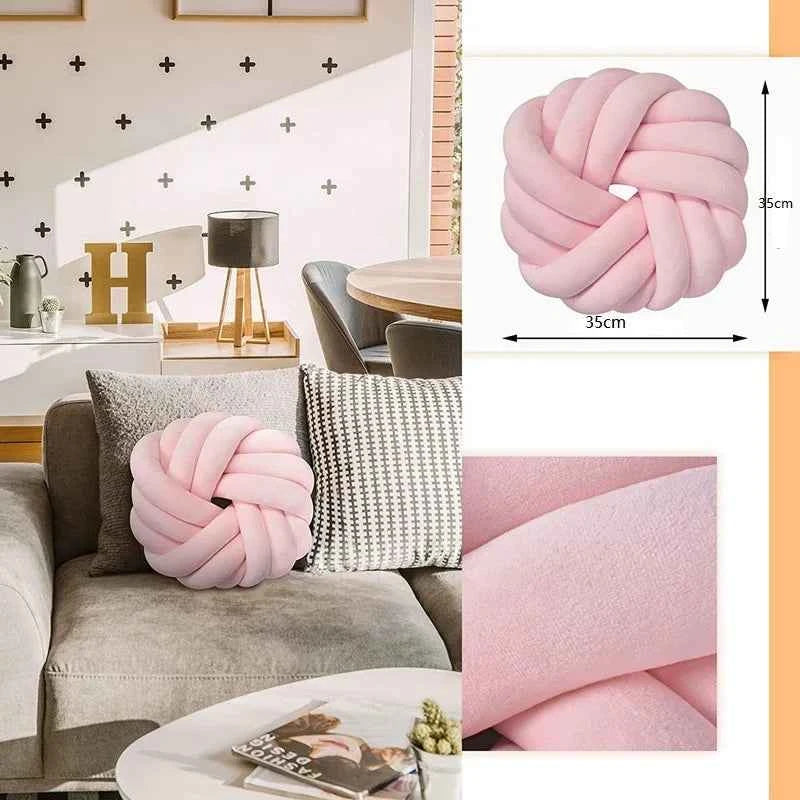 Cream Coffee Knot Pillow Ball Large Decorative Throw Pillows Velvet Round Knotted Pillow for Home Bed Room Couch Decor Office