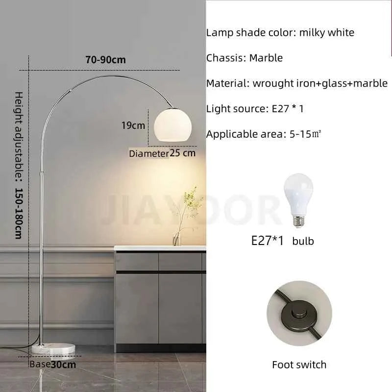 Nordic Living Room Atmosphere Floor Lamp Fishing Lamp Sofa Side Marble Standing Lamp Light Luxury LED Light Bedroom Bedside Lamp