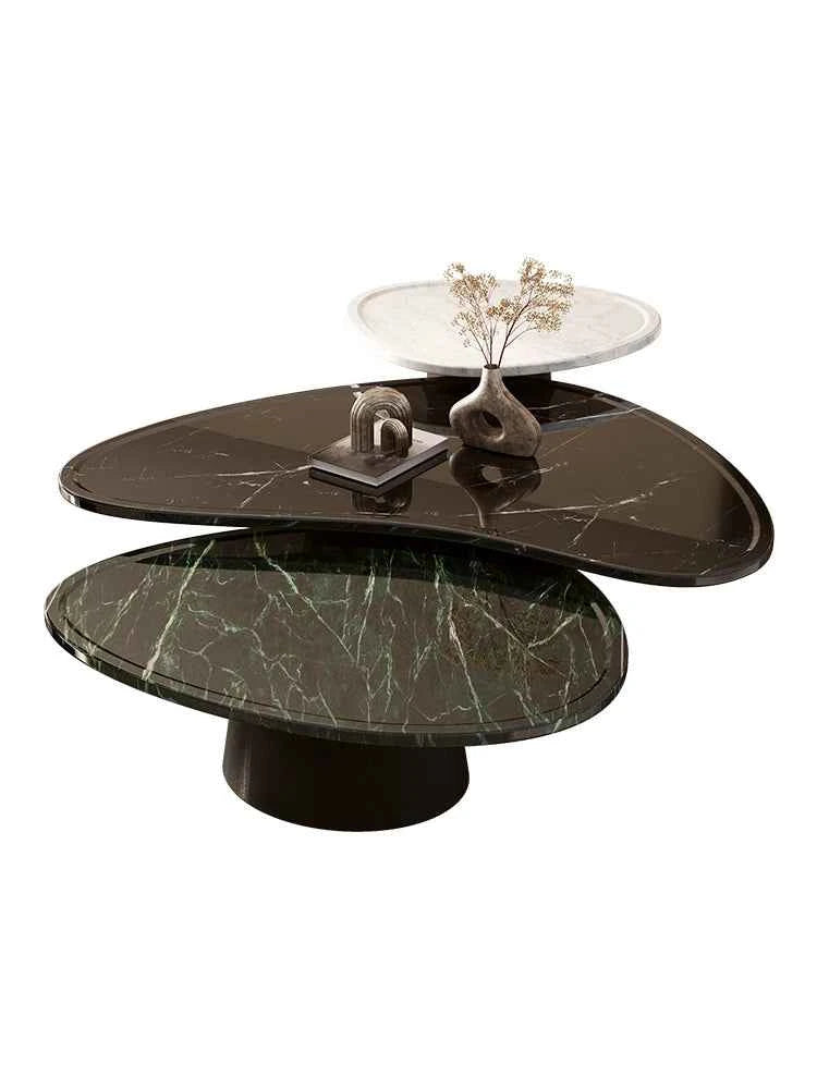 "Luxury Natural Stone Coffee Table - Italian Designer Marble Tea Table, Artistic Freeform Shape for Modern Living Room"