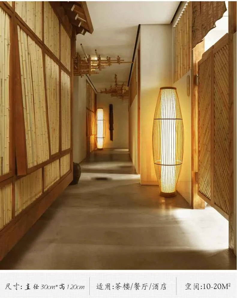 Art Chinese Floor Lamp Retro Bamboo Weaving Living Room Tea Room Japanese Bedroom Classic Creative Ornament Lighting Fixtures