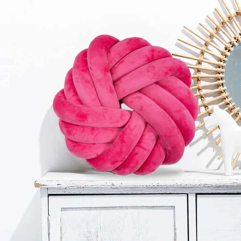 Cream Coffee Knot Pillow Ball Large Decorative Throw Pillows Velvet Round Knotted Pillow for Home Bed Room Couch Decor Office