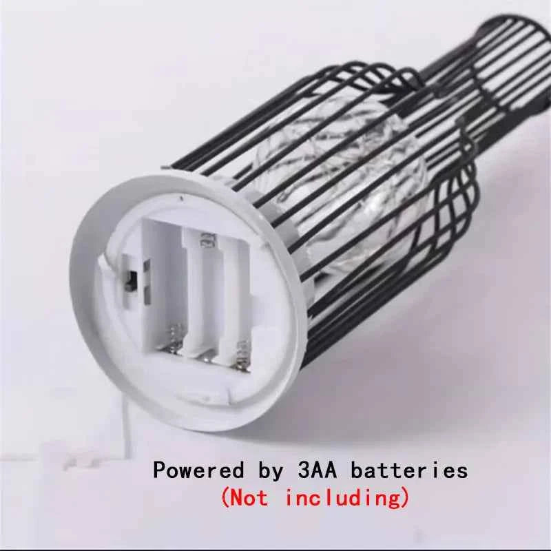 1PC Indoor Iron Wire Cage Design Night Light,Battery-Powered LED Lamp, Decorative Table Lighting for Bedroom, Living Room