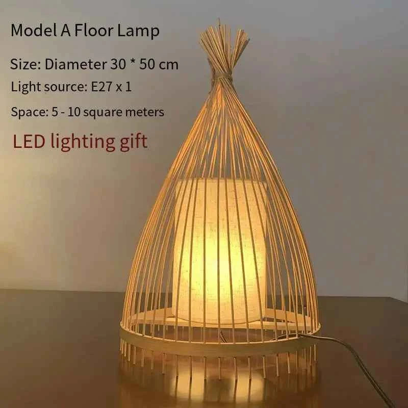 Art Chinese Floor Lamp Retro Bamboo Weaving Living Room Tea Room Japanese Bedroom Classic Creative Ornament Lighting Fixtures