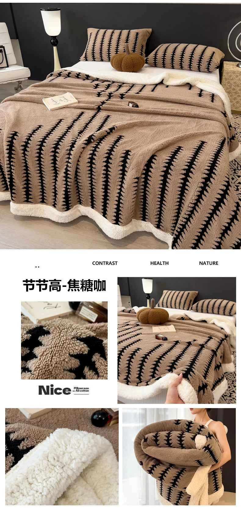 Blanket Quilt New Thickened Cloud-feel Fleece Double-layer  Plush Winter Wool Knee Nap Four Seasons Blankets for Sofas Sleeping