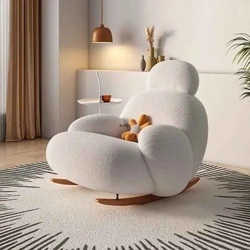 Big White Rocking Chair - Stylish Single Lazy Sofa for Living Room, Balcony, and Bedroom