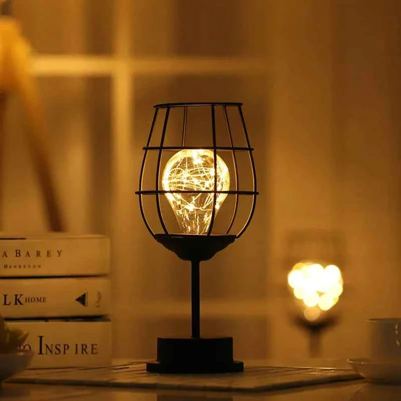 1PC Indoor Iron Wire Cage Design Night Light,Battery-Powered LED Lamp, Decorative Table Lighting for Bedroom, Living Room