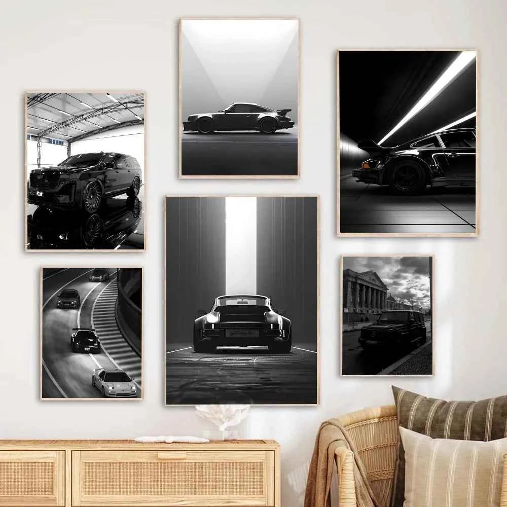 1PC Black And White Luxury Car Art Poster Poster Paper Print Home Living Room Bedroom Entrance Bar Cafe Art Painting Decoration