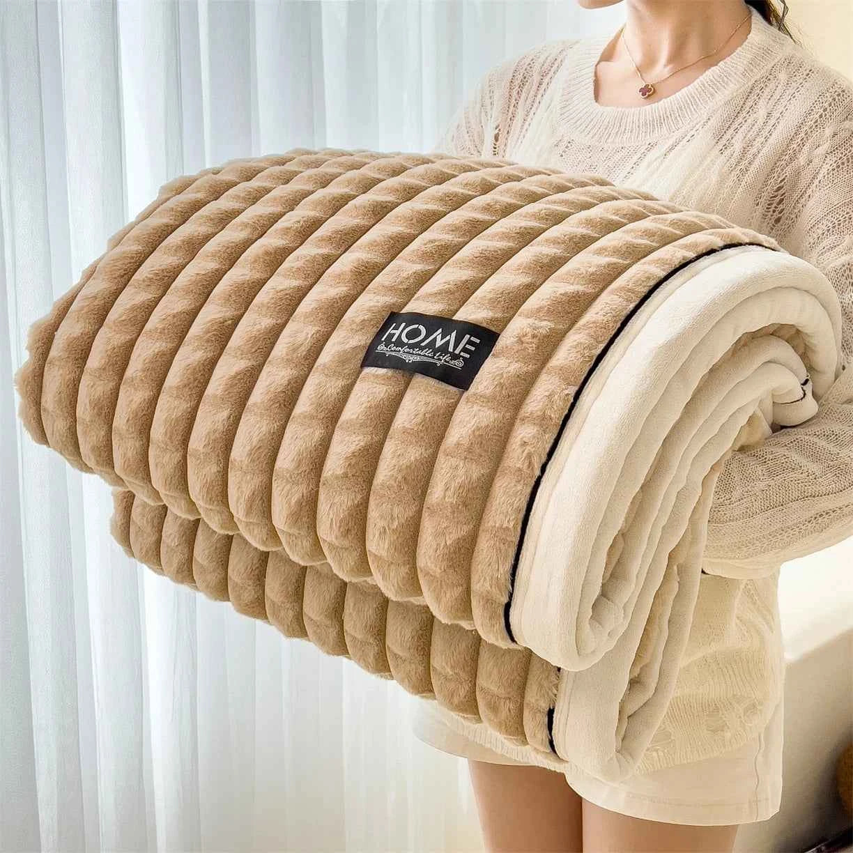 2025 A-Class Rabbit Fur Plush Blanket Multi-Functional Sofa Living Room Warm Decorative Autumn Winter Cozy Throw Blanket