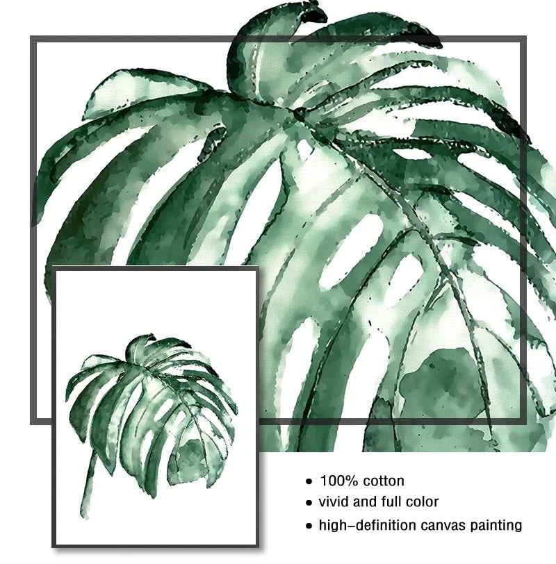Wall Art Paintings for Living Room Home Decor Scandinavian Style Tropical Plants Poster Green Leaves Decorative Picture Modern