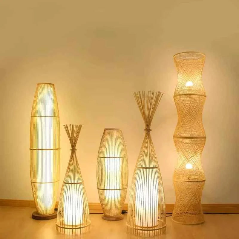 Art Chinese Floor Lamp Retro Bamboo Weaving Living Room Tea Room Japanese Bedroom Classic Creative Ornament Lighting Fixtures