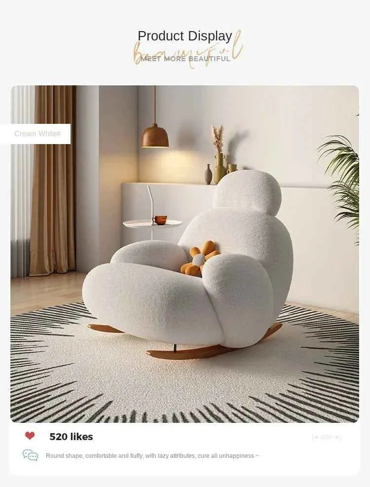 Big White Rocking Chair - Stylish Single Lazy Sofa for Living Room, Balcony, and Bedroom