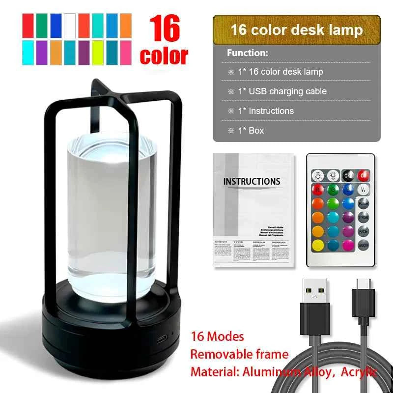 16 Modes Table Lamp LED Rechargeable Dimmable Mood Light Crystal Candle Room Decoration Portable Night Lights For Home Bar Gift